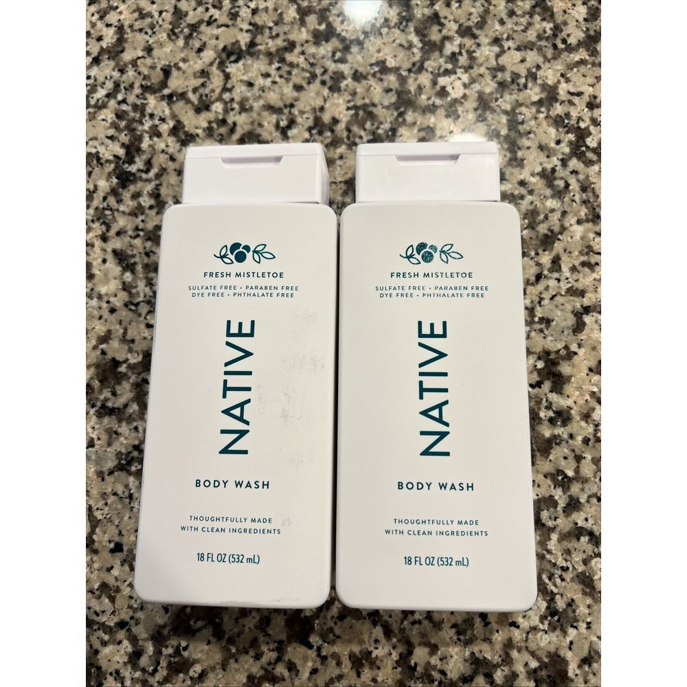 2 - Native Body Wash Fresh Mistletoe Scent‎ 18 Fl Oz New!